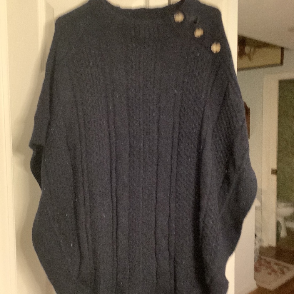Talbots Navy Button Poncho Cardigan Sweater